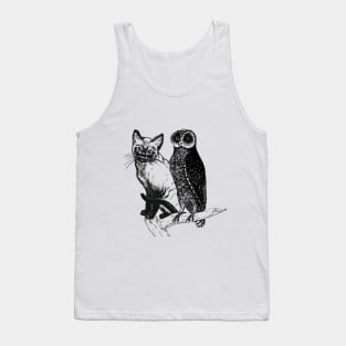 a cat and an owl Tank Top